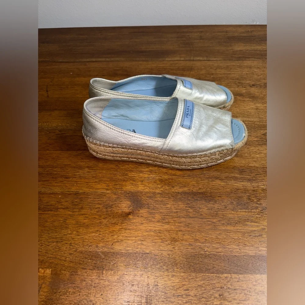 Prada Metallic Silver Espadrilles